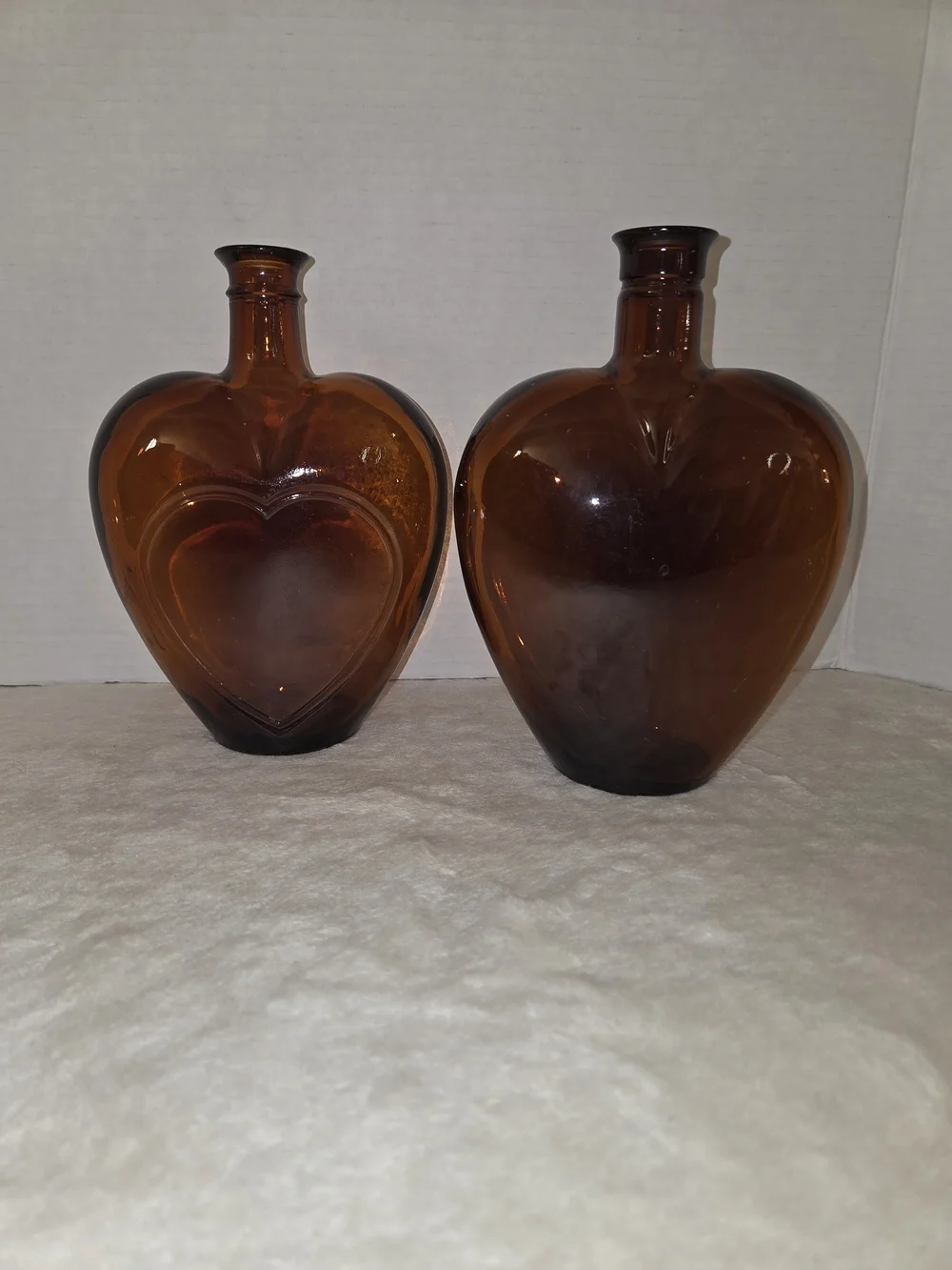 Two Vintage PAUL MASSON Pressed Glass Amber Heart Shaped 8
